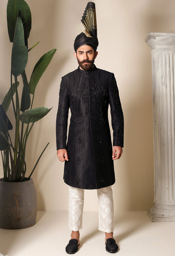 black embroidered sherwani for wedding